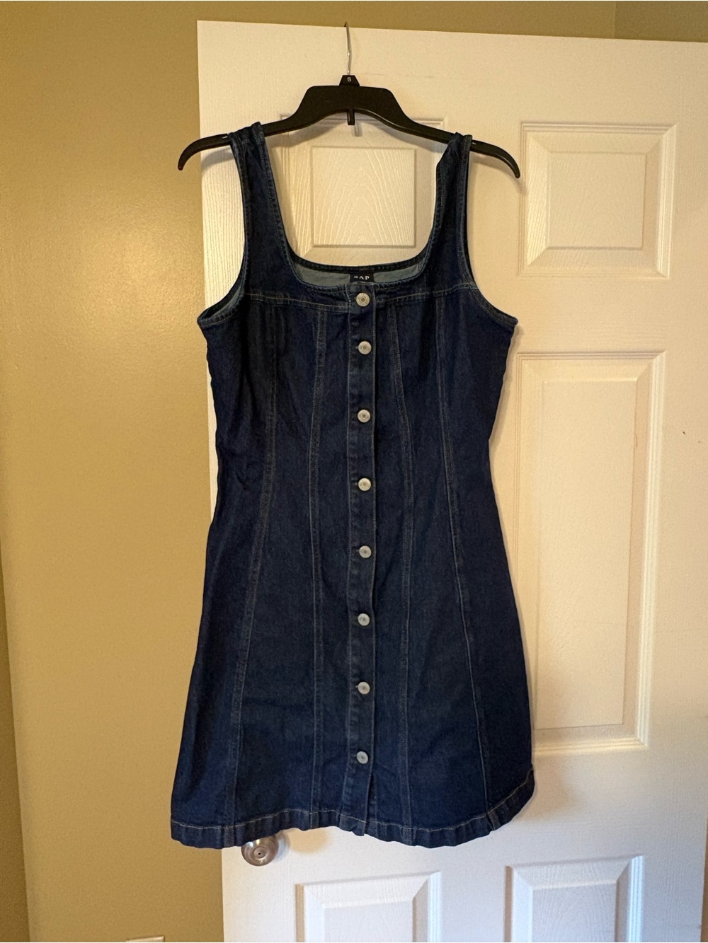 GAP Dark Denim Button-Front Mini Dress Tall - Picture 2 of 6